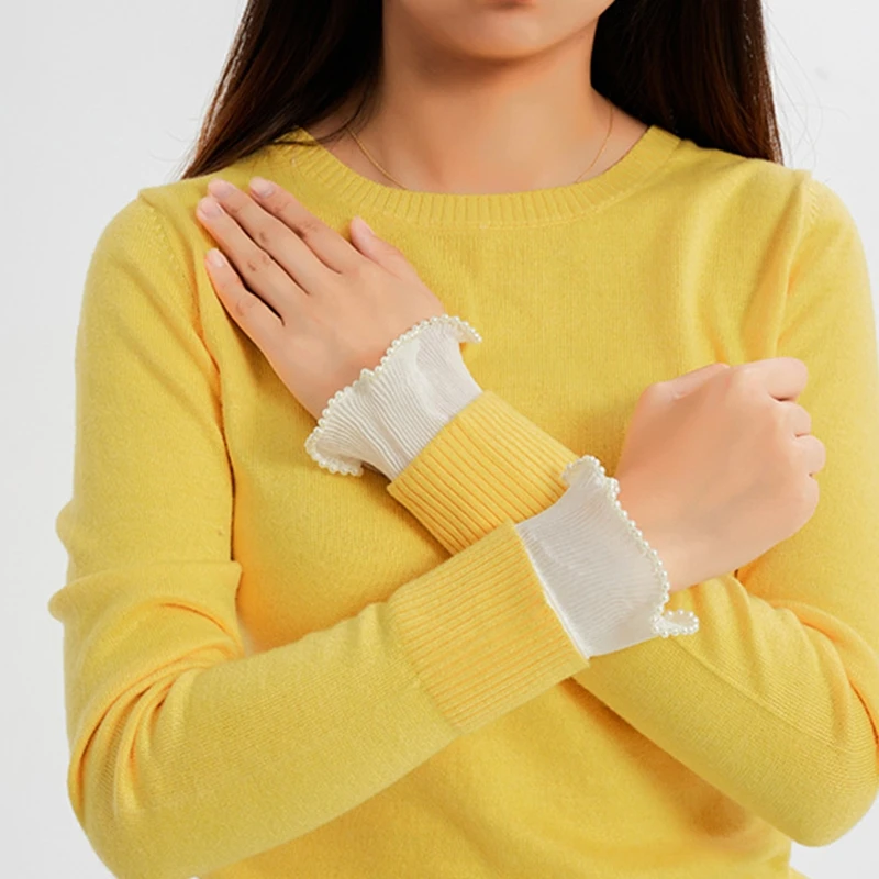 Женские плиссированные манжеты с имитацией жемчуга и бусинами гофрированные