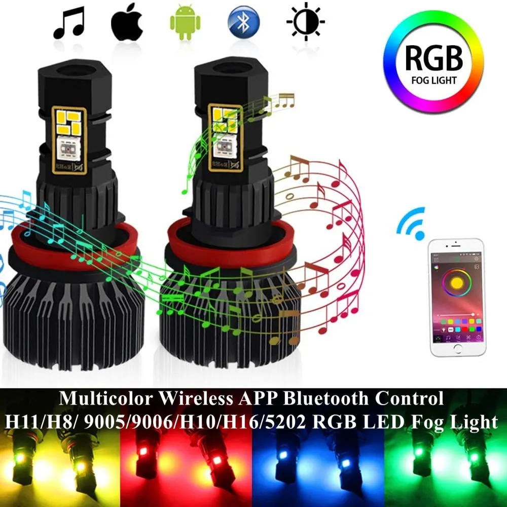 2 шт. H11/H8/ 9005/9006/H10/H16/5202 RGB светодиодный туман светильник многоцветный Беспроводной