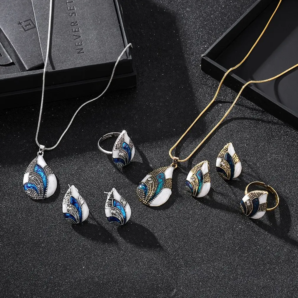 3 шт./компл. ювелирные изделия в форме капли воды серьги кольцо на палец ожерелье