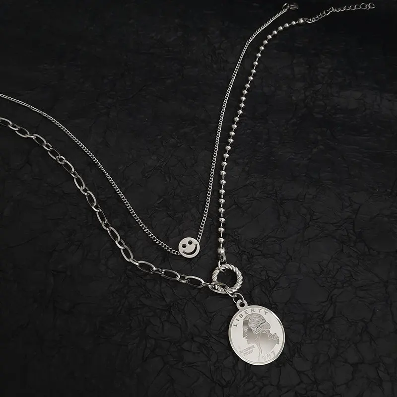 Модное многослойное ожерелье в стиле хип-хоп Женская Ретро-цепочка до ключиц