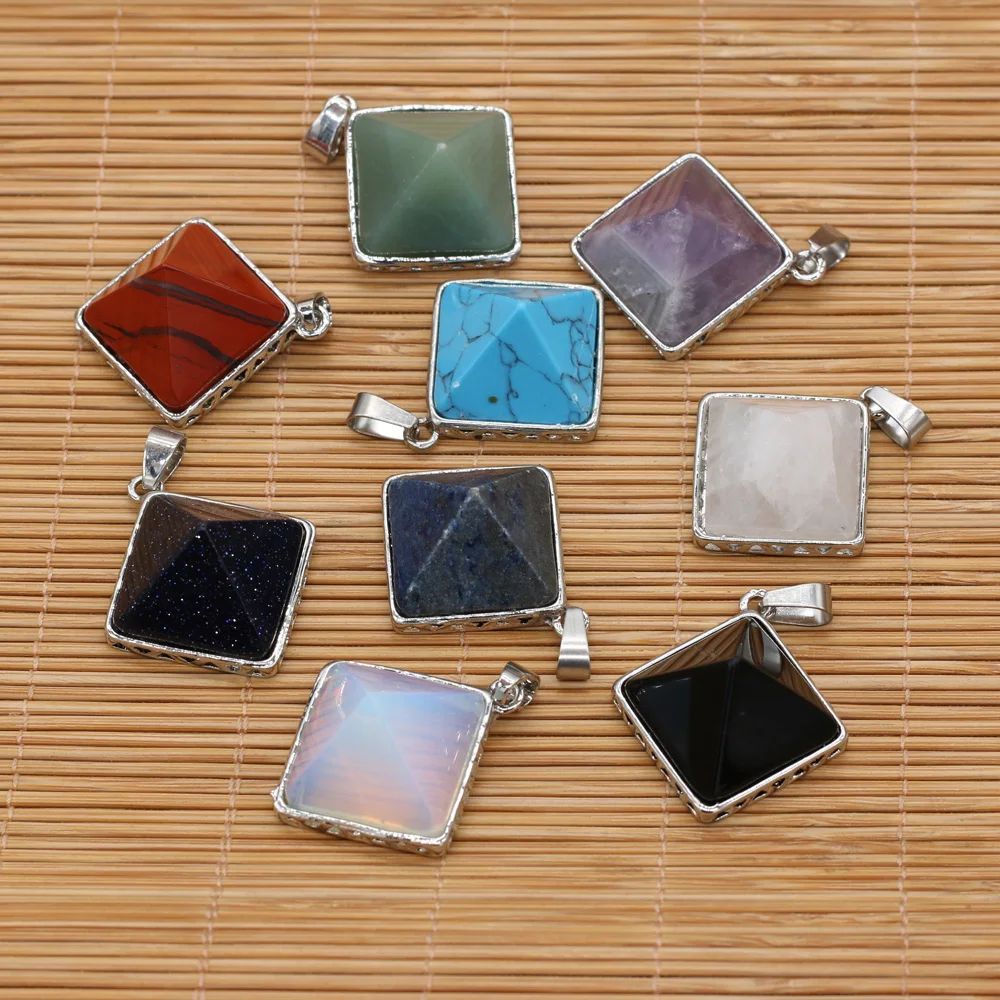 

Wholesale Natural Stone Lapis Lazuli Pendant Metal Alloy Square Charms for Jewelry Making DIY Necklace Accessories 28x30mm Gift