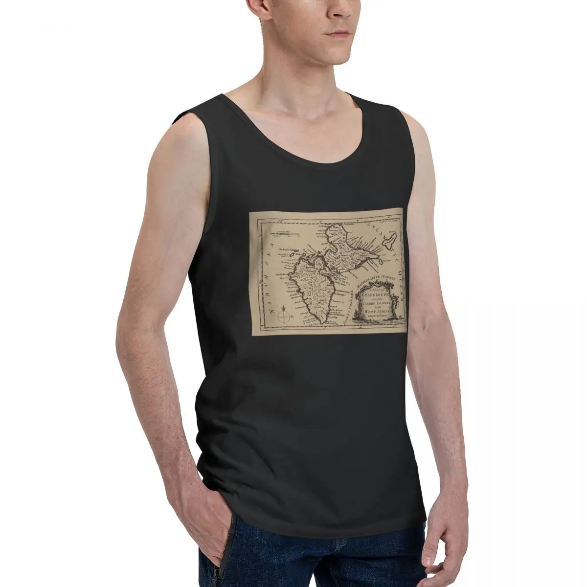 

Map Of Guadeloupe 1759 Men's Tank Top Shirt R276 Vest Men set Sarcastic Unique Sleeveless Garment