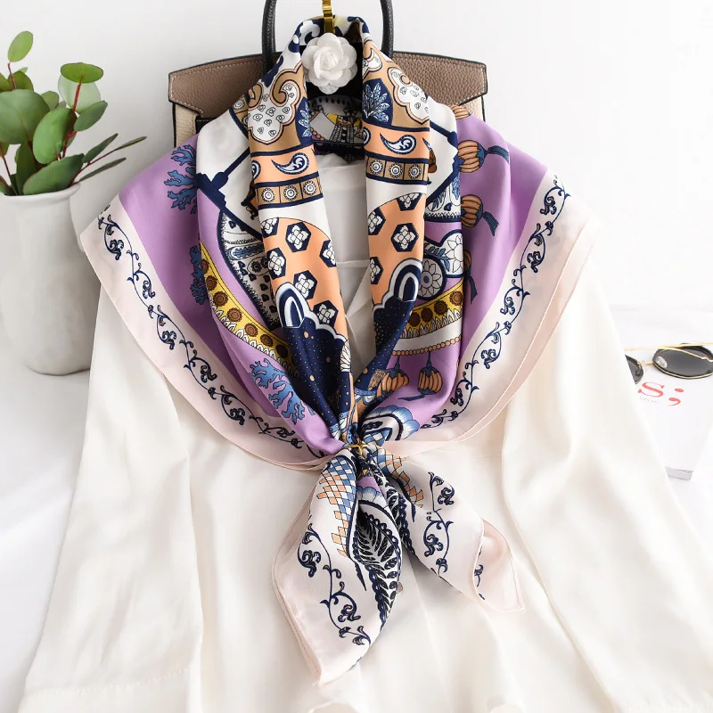 

2020 Fashion Scarves For Women Silk Satin Hijab Scarf Female 90*90cm Luxury Brand Square Shawl Headband Hot Scarfs Ladies Poncho