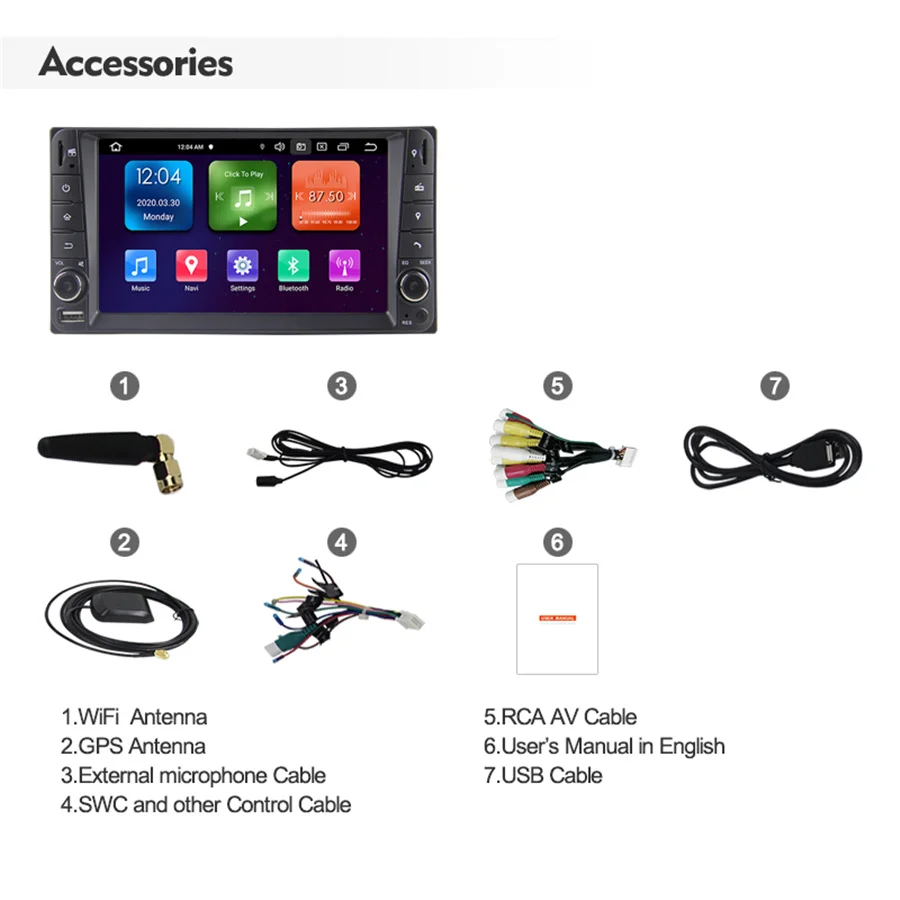 Автомобильный стерео Мультимедийный Плеер 7 дюймов Android 10 GPS-навигатор 4 + 64 Гб