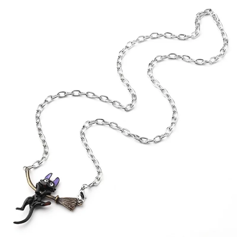 1 Pcs Hot Personality Anime Kiki's Delivery Service Cosplay Necklace Black Cat Broom Metal Pendant Necklaces Girls Gifts Toys | Игрушки и