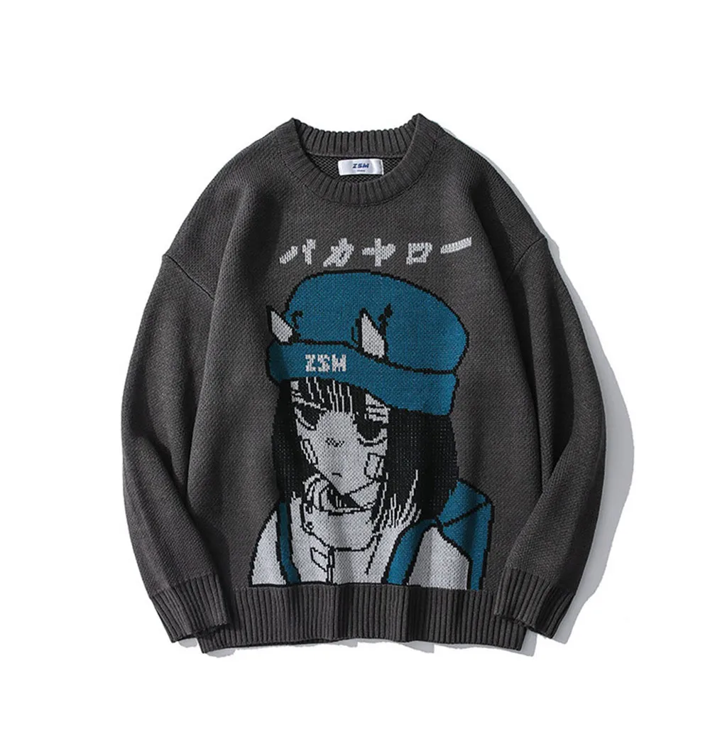 

Женский и мужской жаккардовый свитер с аниме-героями мультфильмов, уличная мода 2021 ins y2k, модный брендовый свободный свитер с круглым вырезом, трендовый пуловер