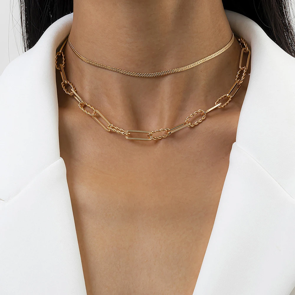 

Multi-layered Snake Chain Choker Necklace For Women Gold Silve Color Paper Clip Clavicle Herringbone Chokers Trendy Jewelry Gift