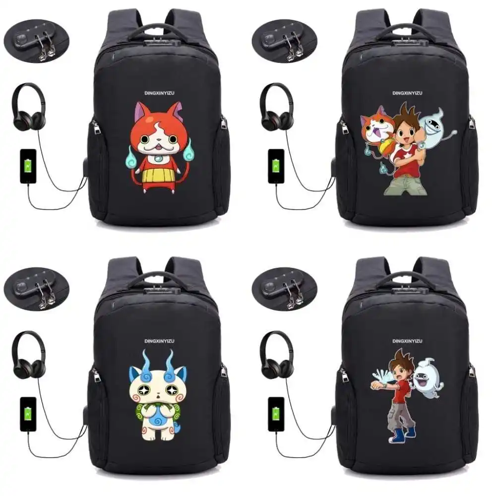 

Японский рюкзак с аниме «Yo-Kai Watch», USB-зарядка, для ноутбука и компьютера для подростков, студенческий дорожный портфель для книг для мужчин