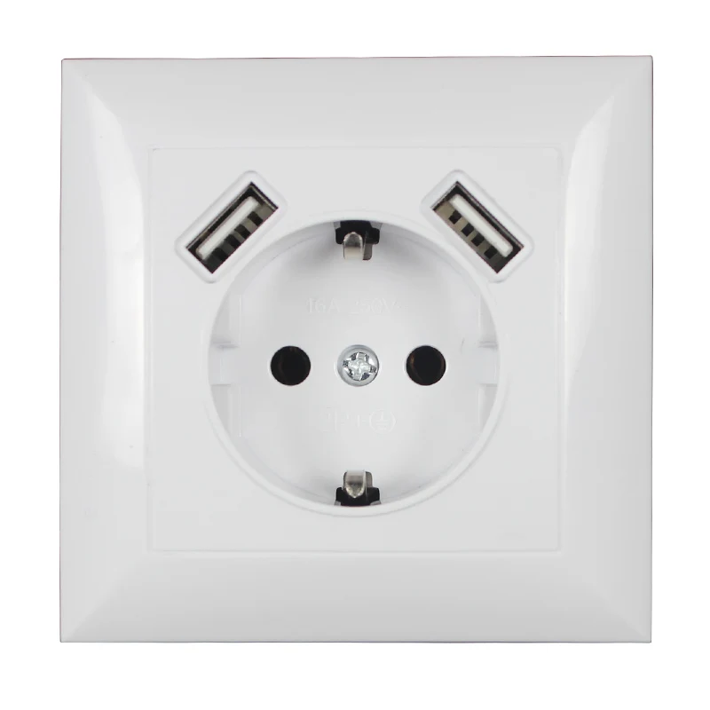

wall electronic socket eu standard power outlet with dual home usb plug, charger power socket with usb 5V2A V1-01