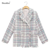 womenstweed jacket one piece suit spring autumn lady style woolen cloth coat 2021 fashion plaid pee suit new jacket casual top