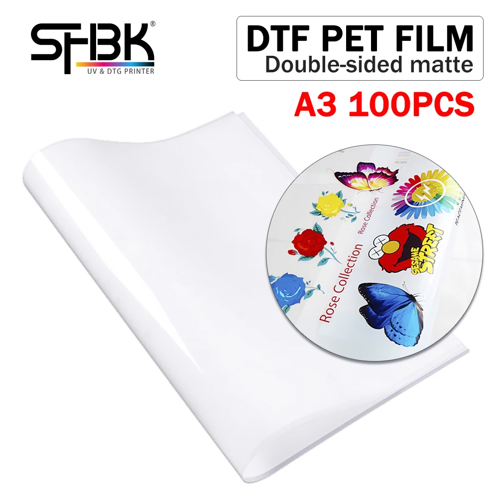 100 sheets A3 double-sided matte PET film for A3 A2 L1800 R1390 P400 R2880 original assembly DTF printer white ink heat transfer