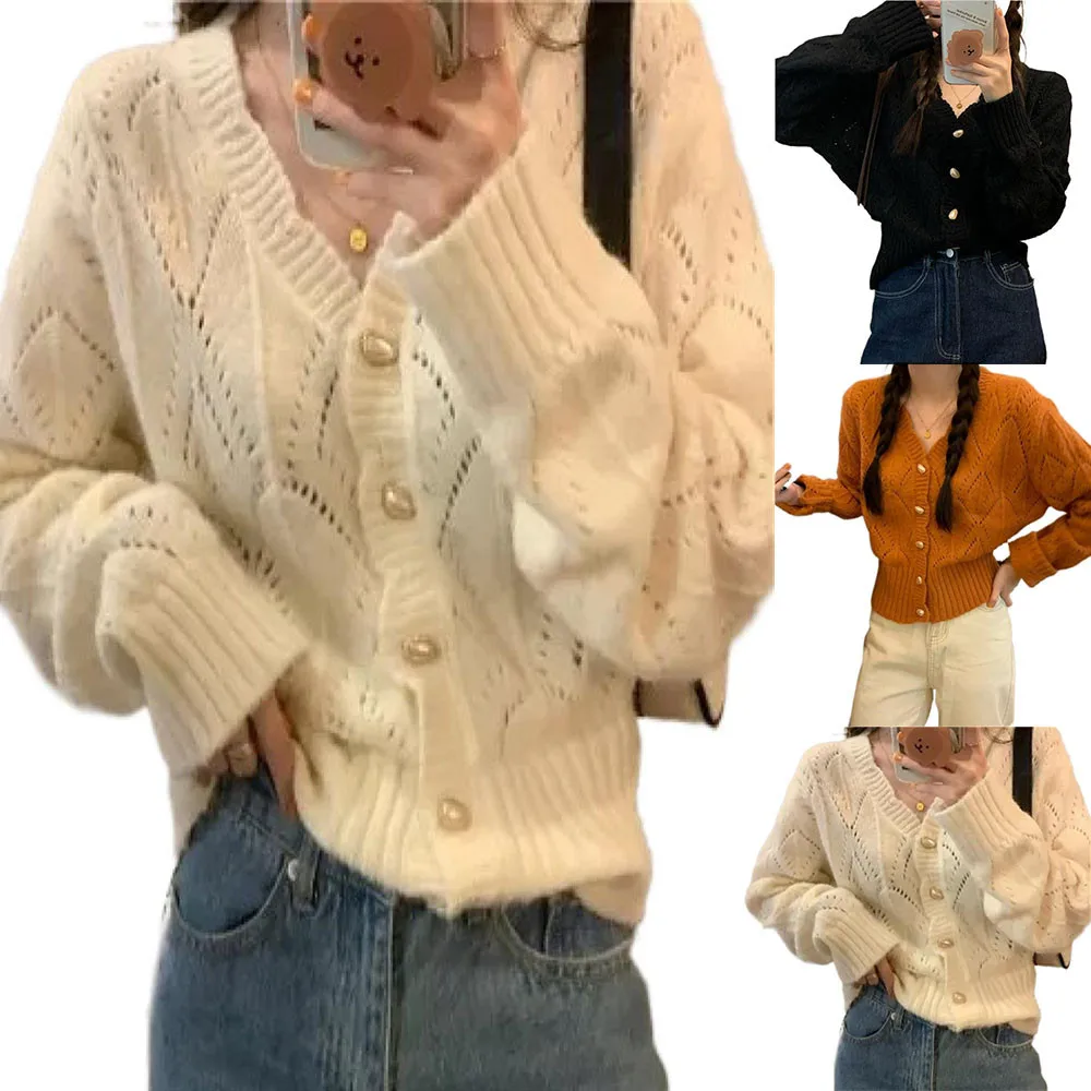 

Женский трикотажный кардиган с длинным рукавом, открытый передний свитер, зимний женский тонкий Топ, милый кардиган, женские свитера, свите...