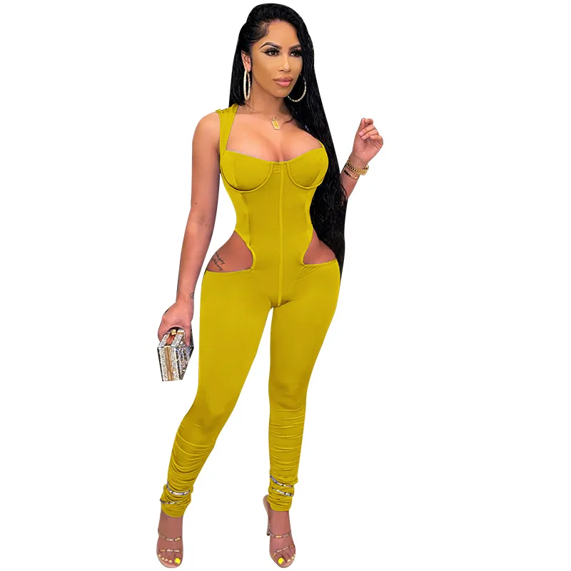 Однотонные облегающие брюки-карандаш с боковым вырезом женские комбинезоны