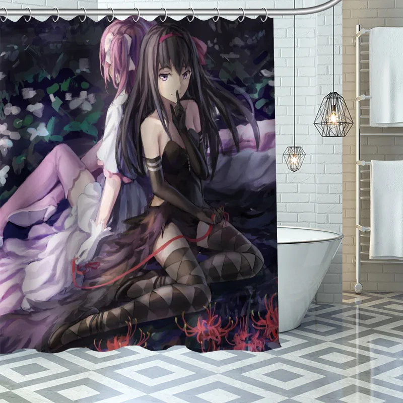 

Custom High Quality Puella Magi Madoka Magica Shower Curtain Waterproof Bathroom Polyester Fabric Bathroom Curtain With Hooks
