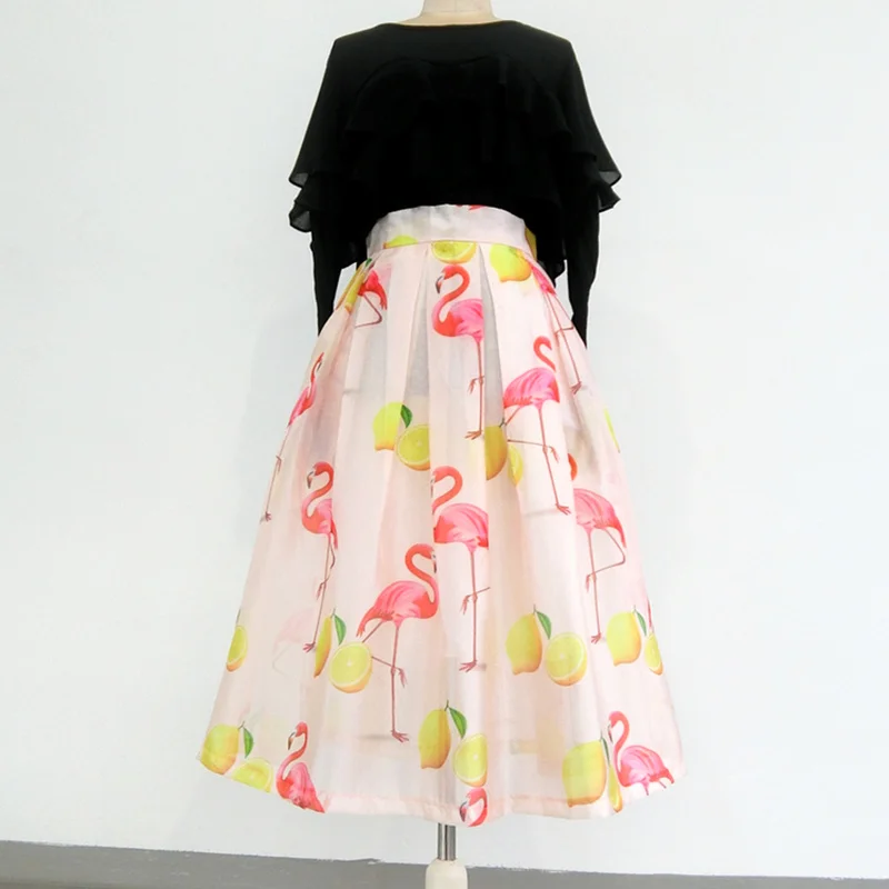 Милые юбки из органзы Женская летняя элегантная юбка с высокой талией и принтом