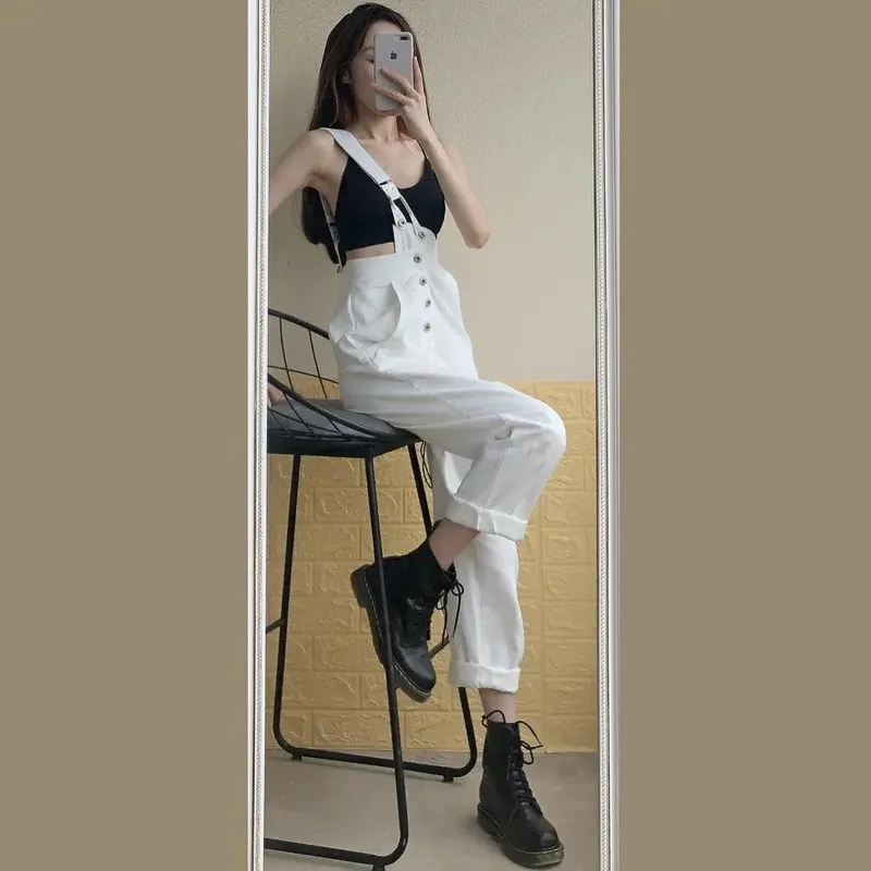 Комбинезон женский на одно плечо однотонный Свободный комбинезон пуговицах