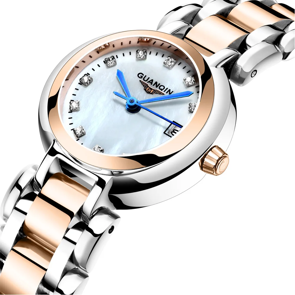 Часы наручные GUANQIN женские кварцевые водонепроницаемые со стразами с датой