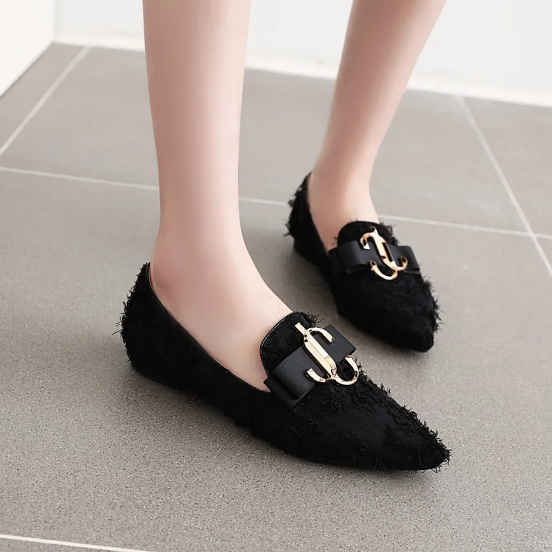 Большой размер Обувь с острым носком Летняя женская обувь на плоской подошве |