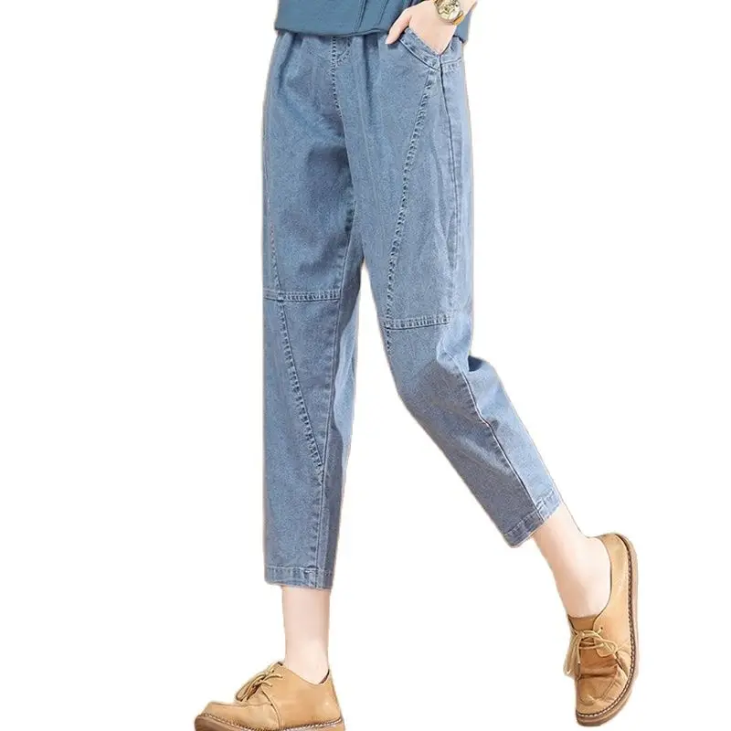 

Loose Summer Women's Pants Denim Mom Jeans Woman High Waist Push Up Plus Size Jeans Slim Women Streetwear Capri Pants Harem