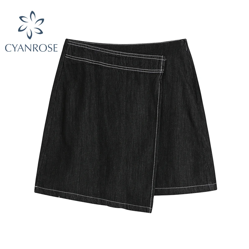 Женская Асимметричная джинсовая мини юбка Повседневная трапециевидная