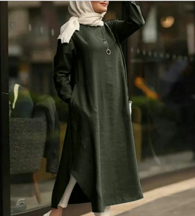 

Элегантное мусульманское Макси-Платье, Женский исламский сарафан с длинным рукавом, Vestidos, женское повседневное однотонное платье, женское ...