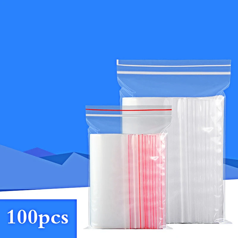 

Прозрачные маленькие пластиковые пакеты на молнии, 100 шт., закрывающийся пакет для хранения продуктов, утолщенный водонепроницаемый и влаго...