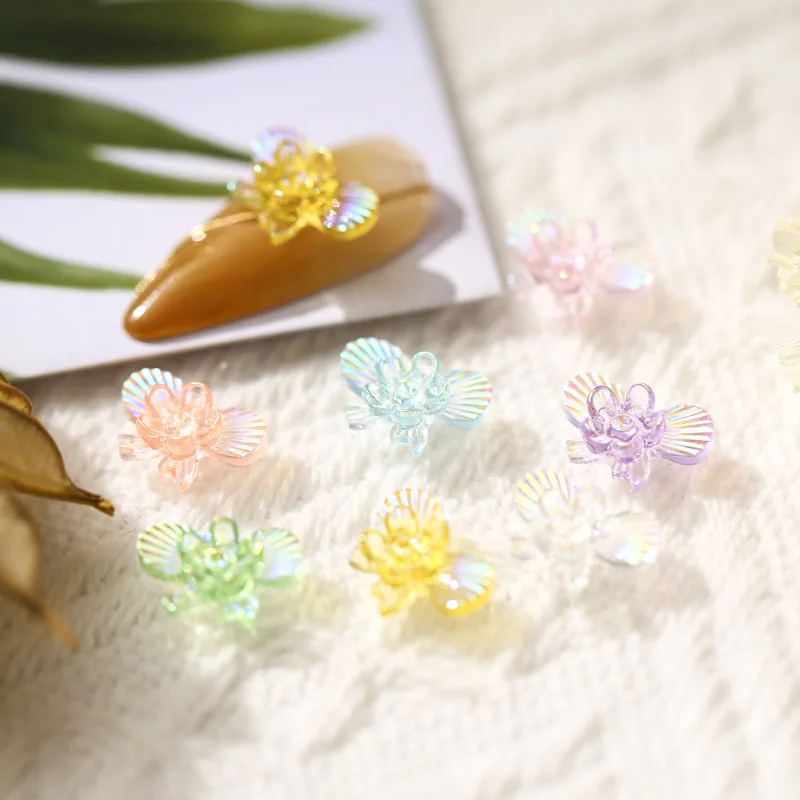 

50Pcs Unique Design Nail Art Resin Charms Aurora AB Flower Butterfly 3D Gems DIY Uv Gel Stones Jewelry For Nail Art DIY Craft