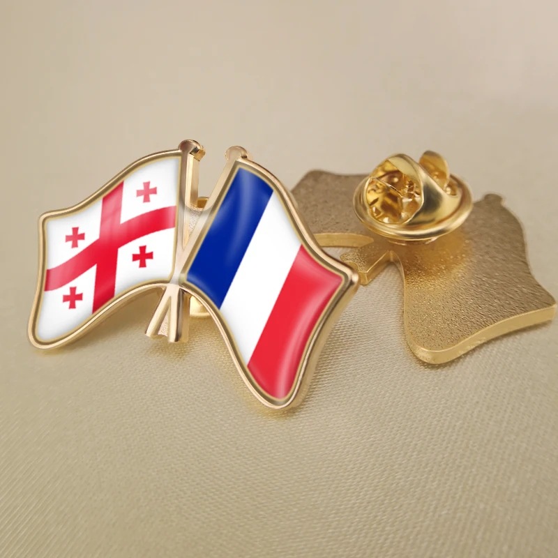 

Georgia and France Crossed Double Friendship Flags Lapel Pins Brooch Badges