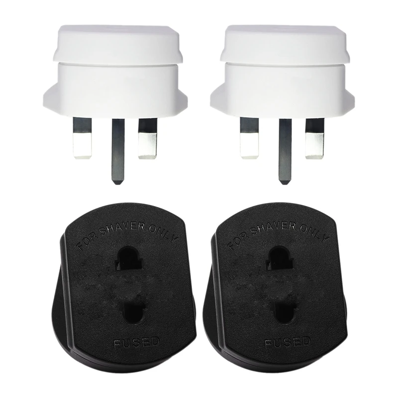 4Pcs Business Travel Adapter UK 3 Pin to 2 Pin Socket Suitable UK Plug White& Black