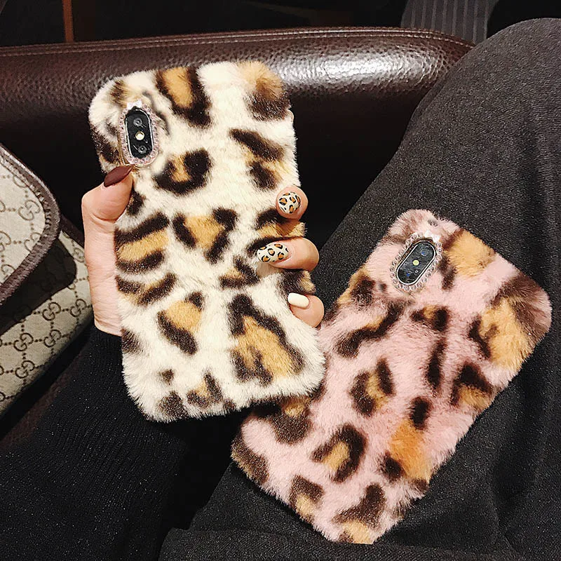 

Crystal Plush Leopard Phone Case For Oneplus Nord Z 8 6 6T 7 7T Pro 5 5T 3T Cute Winter Warm Fluffy Fur Soft Silicone TPU Cover