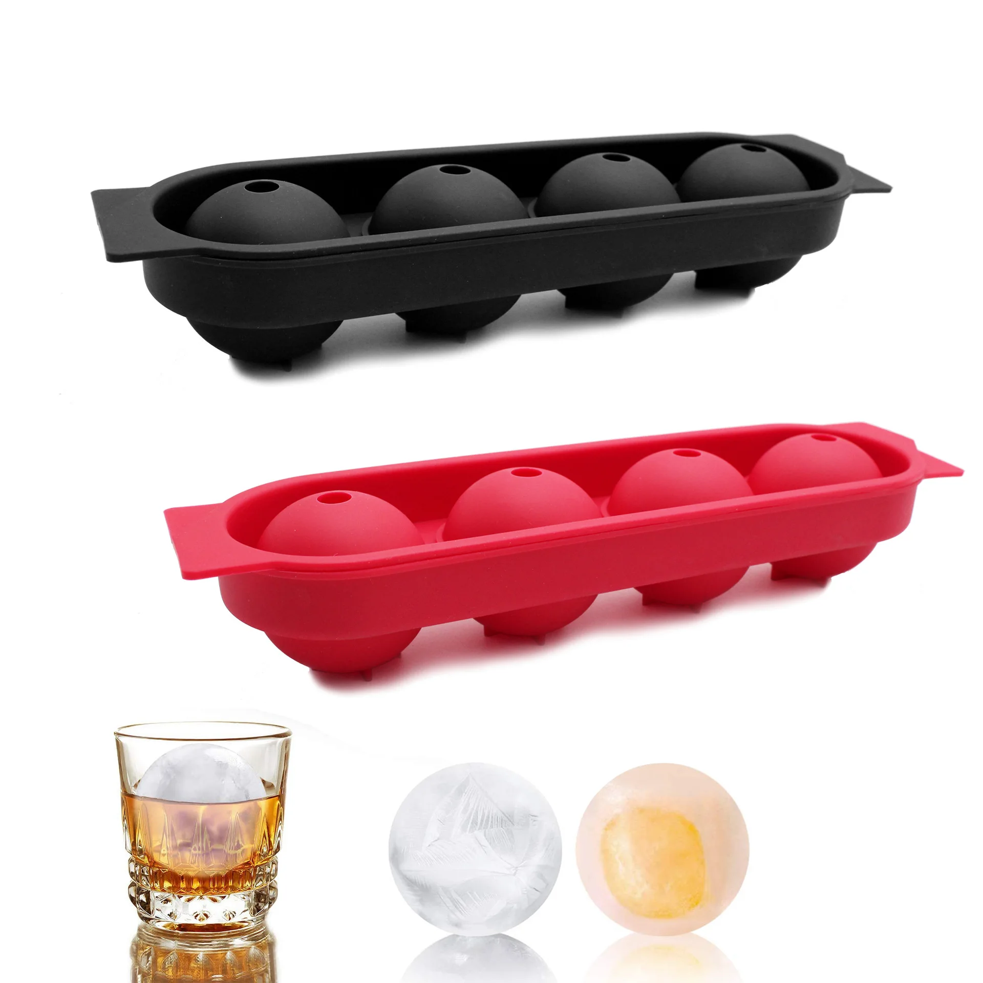 

Silicone Ice Cube Trays for Whiskey 4 Ice Balls Maker BPA Free Round Reusable Sphere Ice Tray for Cocktail Bourbon Scotch