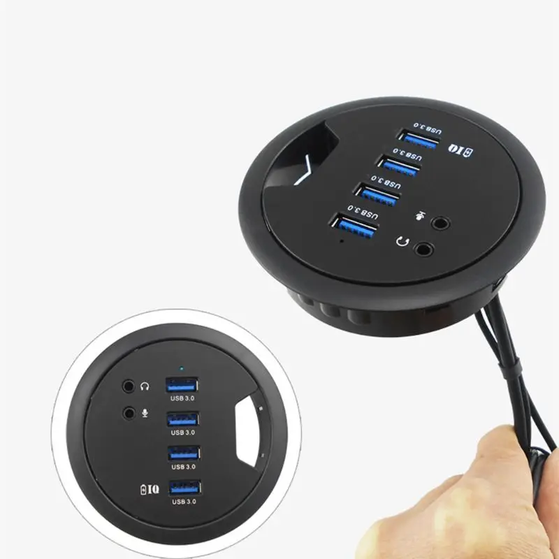 

New Mounting In-Desk 4 Ports USB 3.0 Hub High Speed External Expansion Adapter For Laptop PC Computer Tablet Charging Device