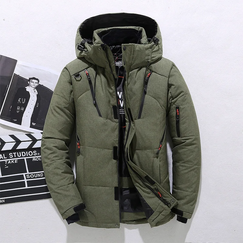 2021 Winter Parkas Men Down Jacket Hooded Thick Warm Padded Snow Windproof Short Slim Fit Outdoor Coat Plus Size
