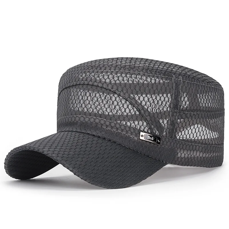 

2021 New Summer Outdoor Sports Men Military Hats Hollow Mesh Breathable Flat Top Head Cover Casual Army Hats Anti-UV Sun Cap