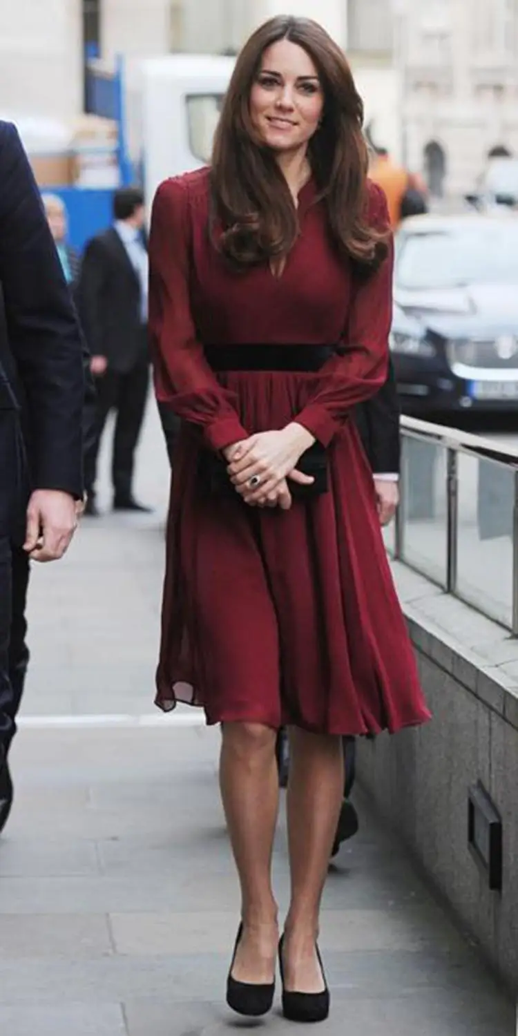 Платье с длинным рукавом Kate Middleton элегантное Бордовое платье v образным вырезом модель W050|Женские платья| |