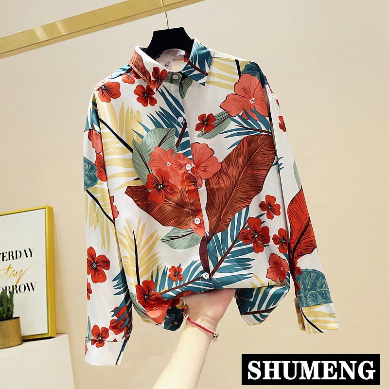 Printed Women Blouse Summer Autumn Long Sleeve Shirt Blusas Mujer De Moda 2020 Flower Leaf Chiffon and Tops Bluzki Damskie | Женская