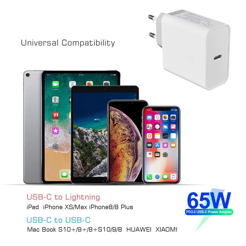 Быстрое зарядное устройство 65 Вт 20 в 3 25 А USB Type C PD 45 QC 0 адаптер питания для