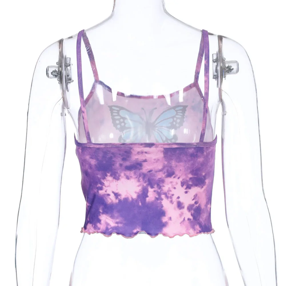 Женский топ без рукавов облегающий белый с открытой спиной и бабочками