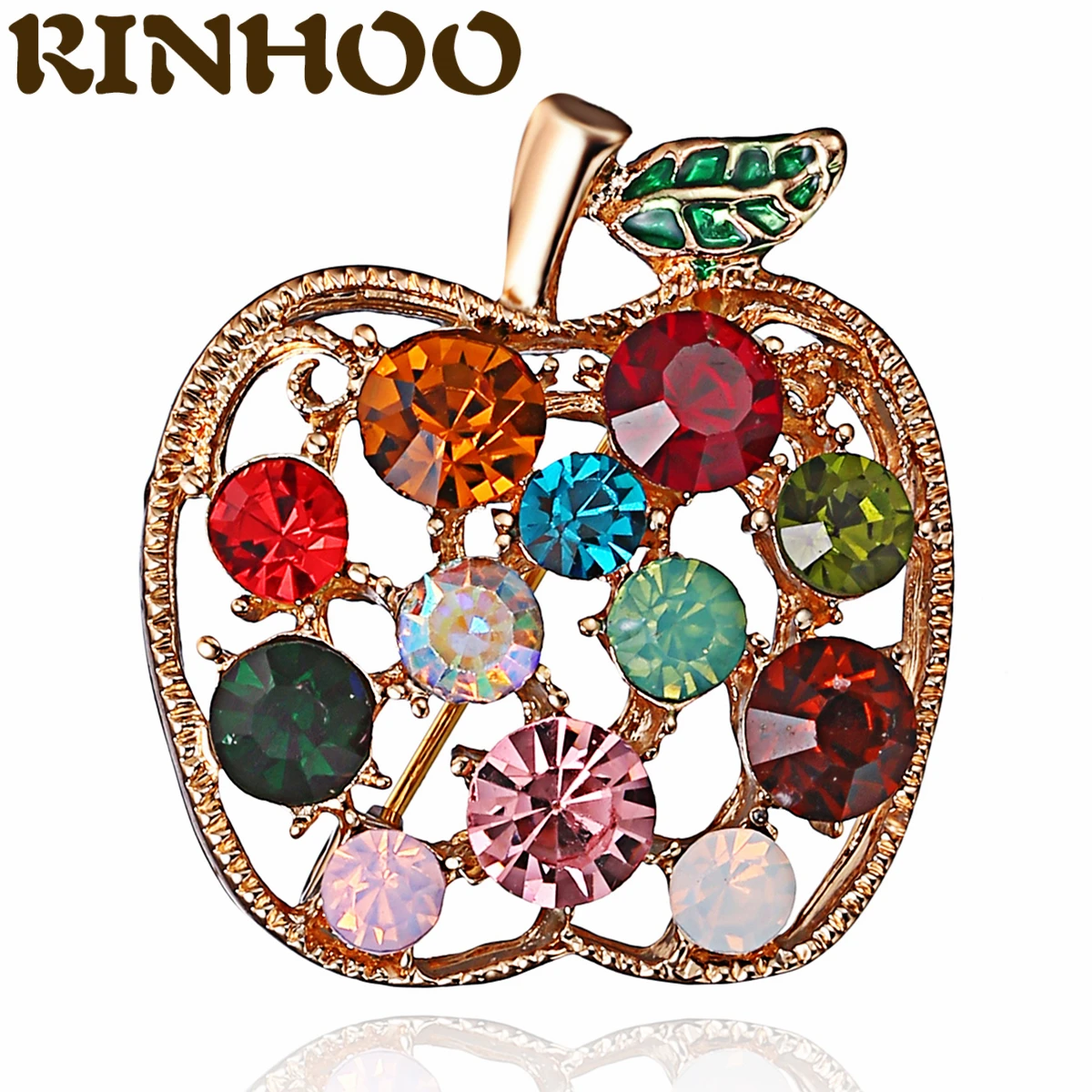 

RINHOO Full Zircon Colorful Apple Brooches Women Men fruit Brooch Shiny Crystal Brooch Pins Weddings Office Casual Jewelry Gifts