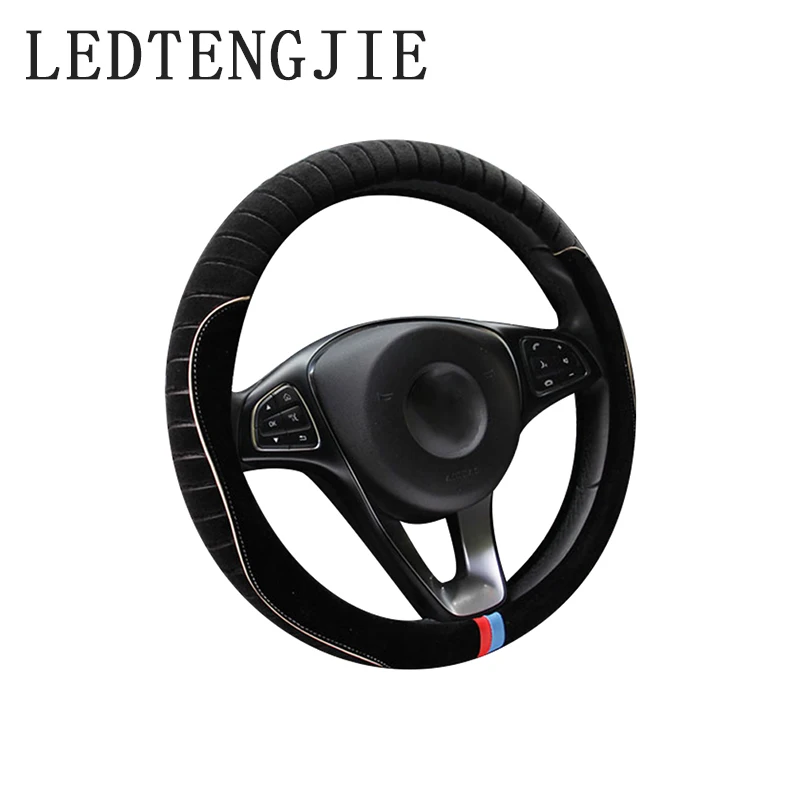

LEDTENGJIE 37-38cm new plush fur car steering wheel cover three-dimensional plush warm car interior accessories