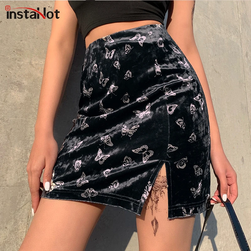 Женская Бархатная мини юбка InstaHot повседневные вечерние юбки в готическом стиле с