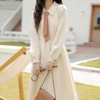 qweek vintage dress women preppy style sweet mori girl elegant korean polo collar long sleeve midi dress kawaii kpop 2021 autumn