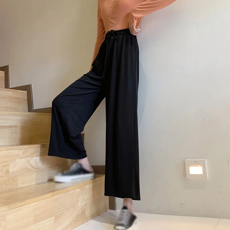 

Spring Autumn Korean Retro High Waist Loose Casual Straight Cropped Pants