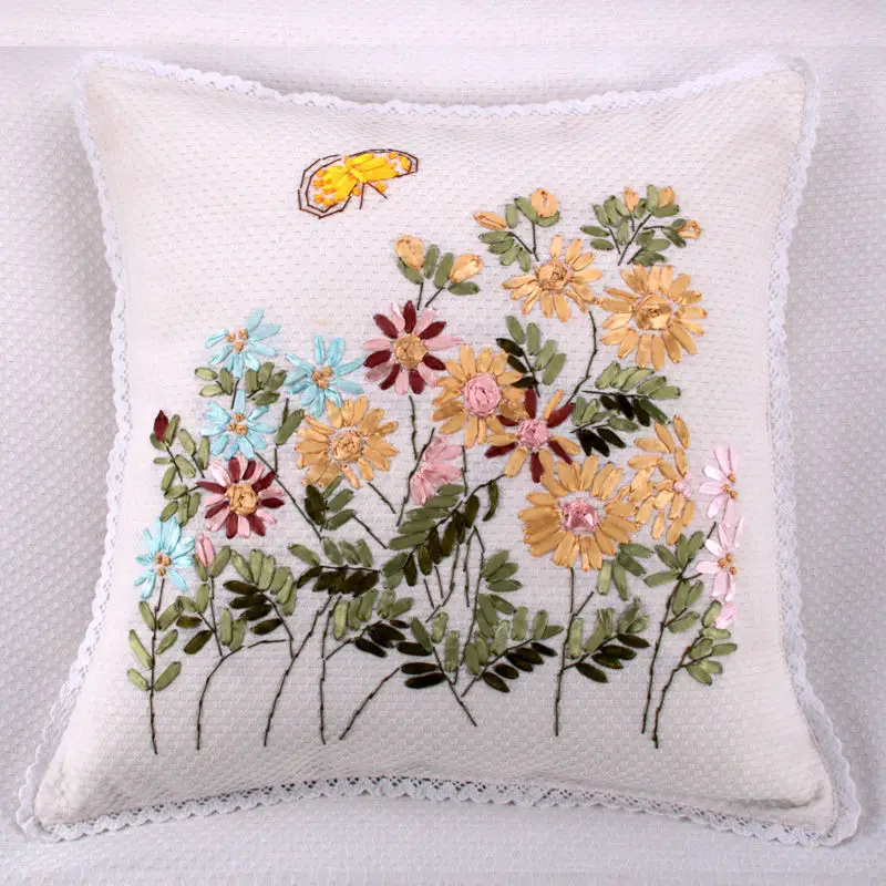 

Простой чехол для подушки без сердечника, квадратная наволочка, пасторальный стиль, ручная работа, лента с вышивкой, свадебное украшение дл...