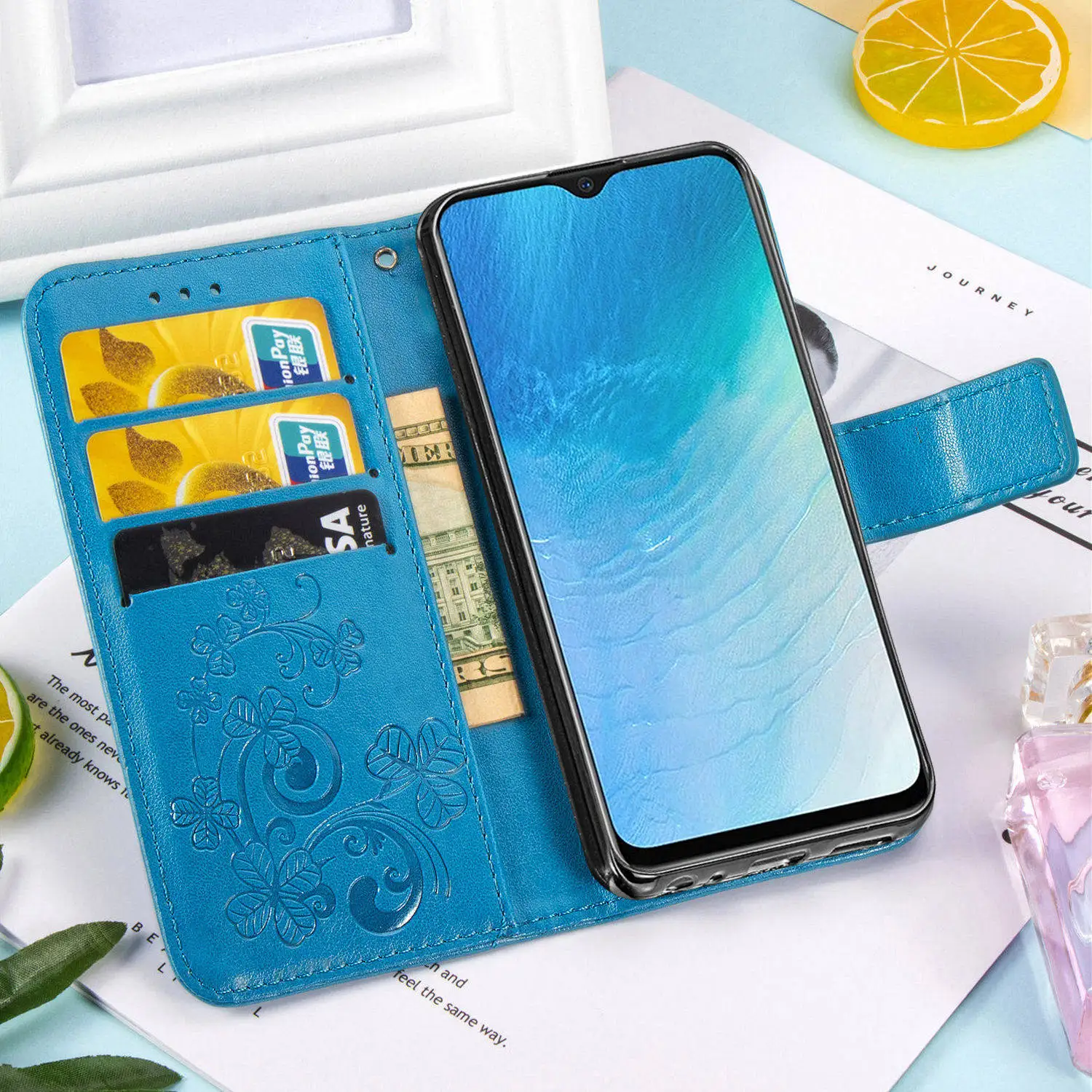 Чехол книжка из ПУ кожи и ТПУ для Vivo Y19 держатель карт силиконовый чехол с