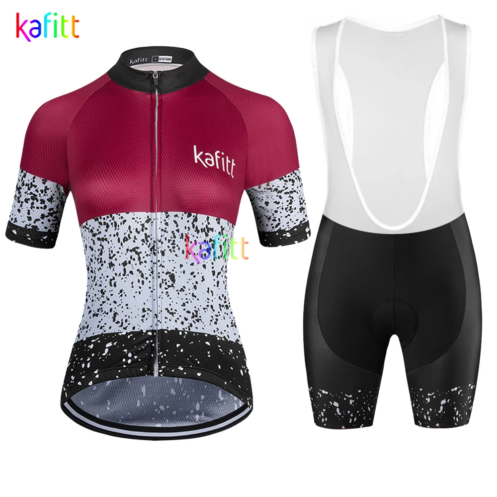 

Kafitt Women's Short Sleeve Cycling Jersey Bib Pants Professional Bicycle Clothing GEL Ropa Ciclismo Breathable Uniform Summer