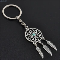 hot sale dream catcher feather key chain tassels tone silver color keyring keychain gift for women wholesale