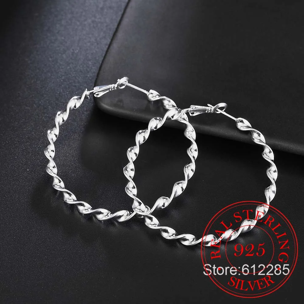 Серьги кольца женские из серебра 925 пробы модные большие серебряные серьги в