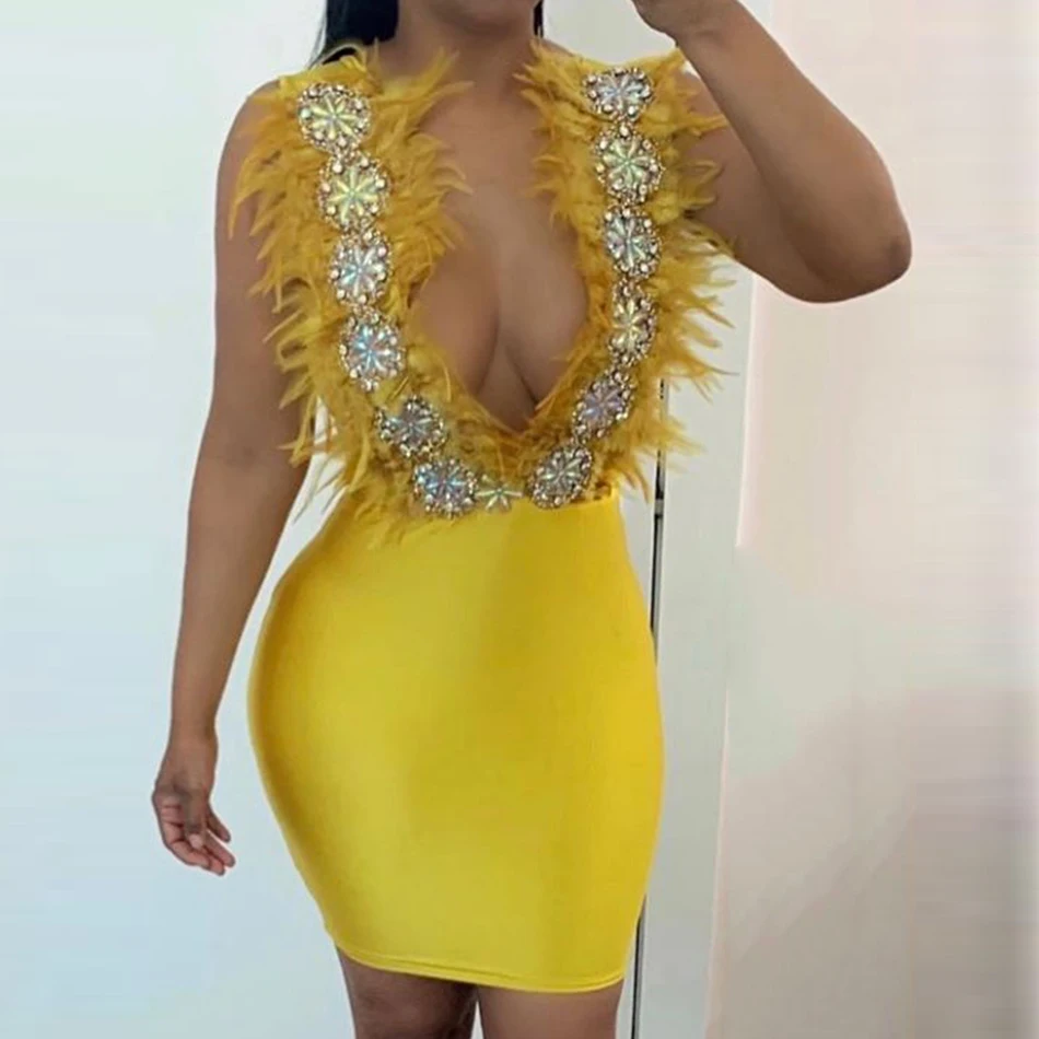Adyce 2020 новое летнее Бандажное Платье женское элегантное желтое Сексуальное с