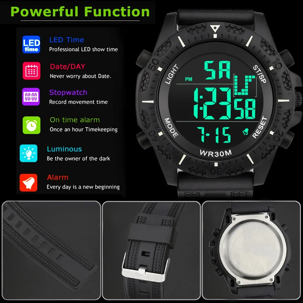 Часы мужские Цифровые Спортивные наручные часы силиконовый ремешок 3 бар
